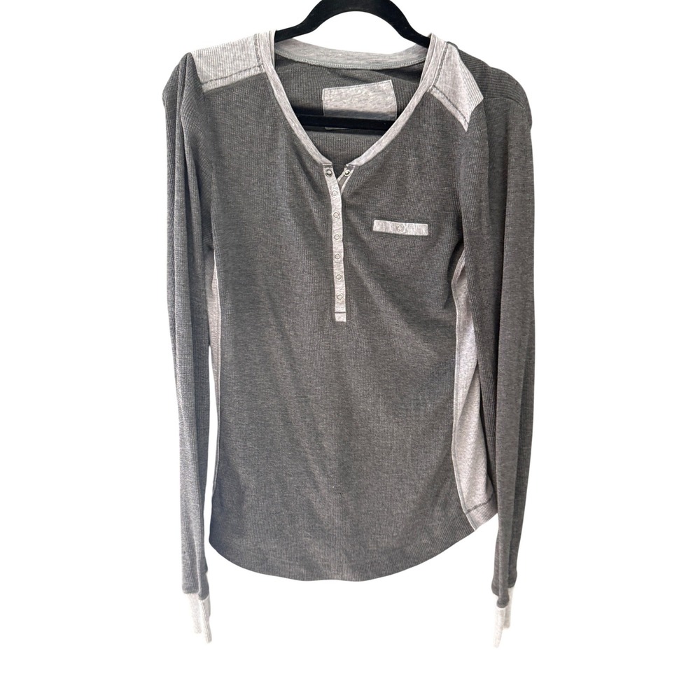 Grey Colorblock Waffle Knit Henley Long Sleeve Snap‎ Button Top Bella Swan Small
